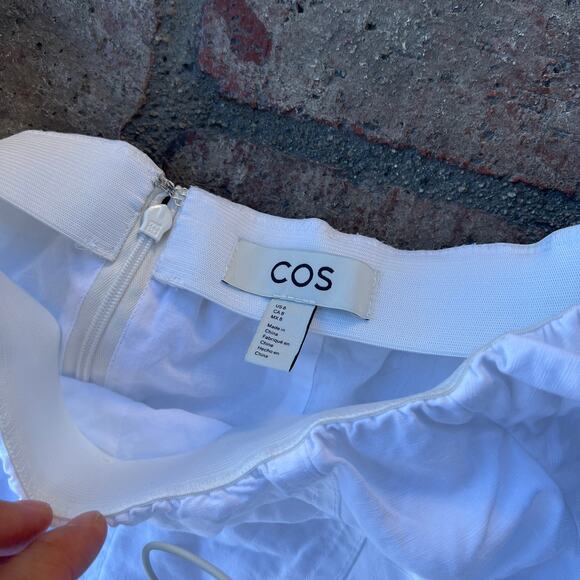 COS Off-The-Shoulder Puff-Sleeve Midi Dress White Size 8 A-Line - Picture 3 of 4